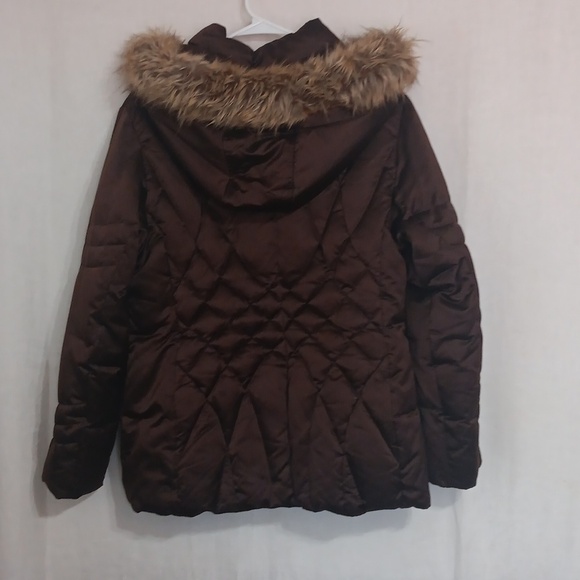 St John's Bay Chocolate Brown Puff Coat with Fur Trimmed Hood Size Large - Picture 5 of 5